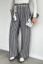 Women's High Waist Belt Detailed Stripe Patterned Palazzo Pants - 2