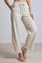 Women's Linen Trousers with Elastic Waistband and Tassels - 3