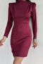 Women's High Collar Shoulder Padded Stoned Lycra Evening Dress - 4