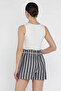 Women's Elastic Waist Belt Detailed Stripe Patterned Shorts - 3