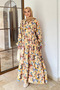 Patterned Summer Hijab Dress with Elasticated Sleeves and Front Button Detail