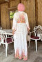Patterned Summer Hijab Dress with Elasticated Sleeves and Front Button Detail - 5