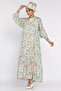 Patterned Summer Hijab Dress with Elasticated Sleeves and Front Button Detail
