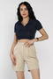Women's Elastic Waist Pleated High Waist Velcro Shorts - 2