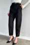 Women's Pleated Fabric Trousers with Belt Accessories - 2