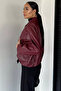 Women's Double Pocket Belt Detailed Self-Patterned Faux Leather Jacket - 4
