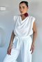 Gülseli Women's Degaje Collar Shoulder Padded Elastic Waist Jumpsuit - 2