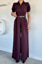 Women's Shirt Collar Stone-Embellished Jumpsuit - 2