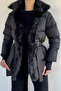 Women's Plush Detailed Waist Belted Coat - 4