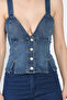 Jean Denim Bustier with Corset on the Back - 4