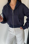 Women's Hooded Crop Top Sweatshirt with Front Zipper - 3
