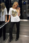 Front Leopard Pattern Heart Printed Crew Neck Women's T-Shirt