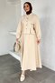 Gold Button Detailed Jacket with Belt Accessories, Elastic Waist Skirt, Hijab, Two-Piece Set