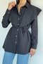 Women's Collar Detailed Waist Tie Shirt - 2