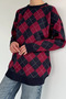 Women's Plaid Patterned Crew Neck Knitwear Sweater - 3
