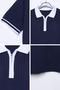 Men's Polo Collar Front Half Zipper Self-Patterned Knitwear T-Shirt - 3