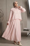 Collared Lace-Up Lined Blouse Skirt Hijab Double Set
