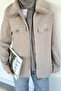 Collar Plush Stone Embroidered Hijab Coat - 2