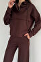 Women's Front Half-Zip Hooded Sweatshirt and Elastic Waist Pants Double Set - 3