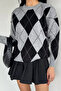 Women's Crew Neck Plaid Patterned Knitwear Sweater - 3