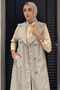 Double-breasted collar waist belt detailed front buttoned hijab trench coat - 2