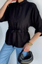 Women's Belted Folded Sleeve Shirt - 3