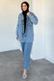 Women's Single Pocket Stone Detailed Jean Denim Jacket Pants Hijab Two-Piece Set - 4