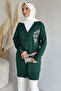 Front Buttoned V-Neck Embroidered Hijab Knitwear Cardigan - 2