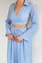 Double-Breasted Collar, Waist Tie, Blouse and Trousers Two-Piece Set - 5