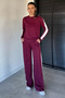Crew Neck Striped Sweat Pants Double Set - 2