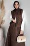 Crew Neck Body Suede Vest Skirt Hijab Triple Set - 2