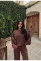 Women's Coffee Bat Sleeve Blouse and Wide Leg Pants Set - 2