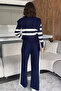 Women's Stripe Patterned Knitwear Cardigan and Trousers Two-Piece Set (Fits S-M-L Sizes.) - 6