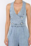 Women's Jean Denim Jumpsuit with Front Button Detail - 4
