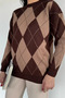 Women's Crew Neck Plaid Patterned Knitwear Sweater - 3