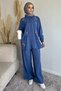 Women's Bead Embroidered Hijab Shirt and Pants Two-Piece Set