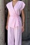 Waist-Tied Lined Women's Vest and Trousers Linen Two-Piece Set - 4
