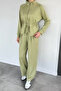 Women's Waist Drawstring Belted Sweat Pants Double Set - 2