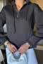Half-Zip Three-Thread Ribbed Women's Sweatshirt - 2