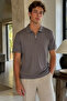 Men's Polo Collar Self-Patterned Front Half Zipper T-Shirt