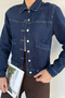 Women's Double Pocket Front Buttoned Jean Jacket with Eyelet Detail