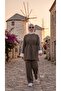 Women's Belted White Cuffed Striped Double Suit - 2