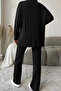 Women's Front Buttoned Self-Line Patterned Knitwear Cardigan Trousers Two-Piece Set - 4
