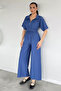 Half Zipper Elastic Waist Short Sleeve Jumpsuit
