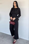 Gülseli Women's Pleated Belted Blouse and Elastic Waist Pants Two-Piece Set - 2