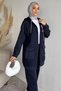 Quilted Brooch Detailed Hooded Hijab Tunic and Elastic Waist Pants Double Set - 3