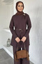 Gold Accessory Belted Tunic Elastic Waist Pants Islamic Clothing Double Set - 2