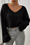 V-Neck Crop Top Loose Knit Blouse - 3