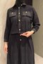 Women's Tassel Detailed Pearl Buttoned Scalloped Hijab Shirt Skirt Double Set - 3