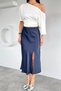 Women's Satin Skirt with Elastic Waist and Slit Detail - 2